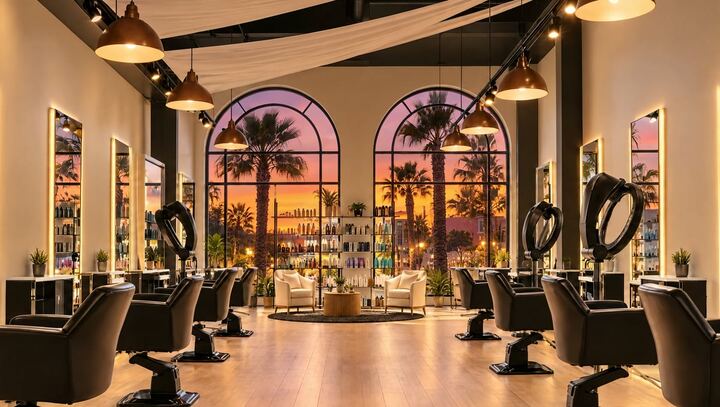 The salon at dusk